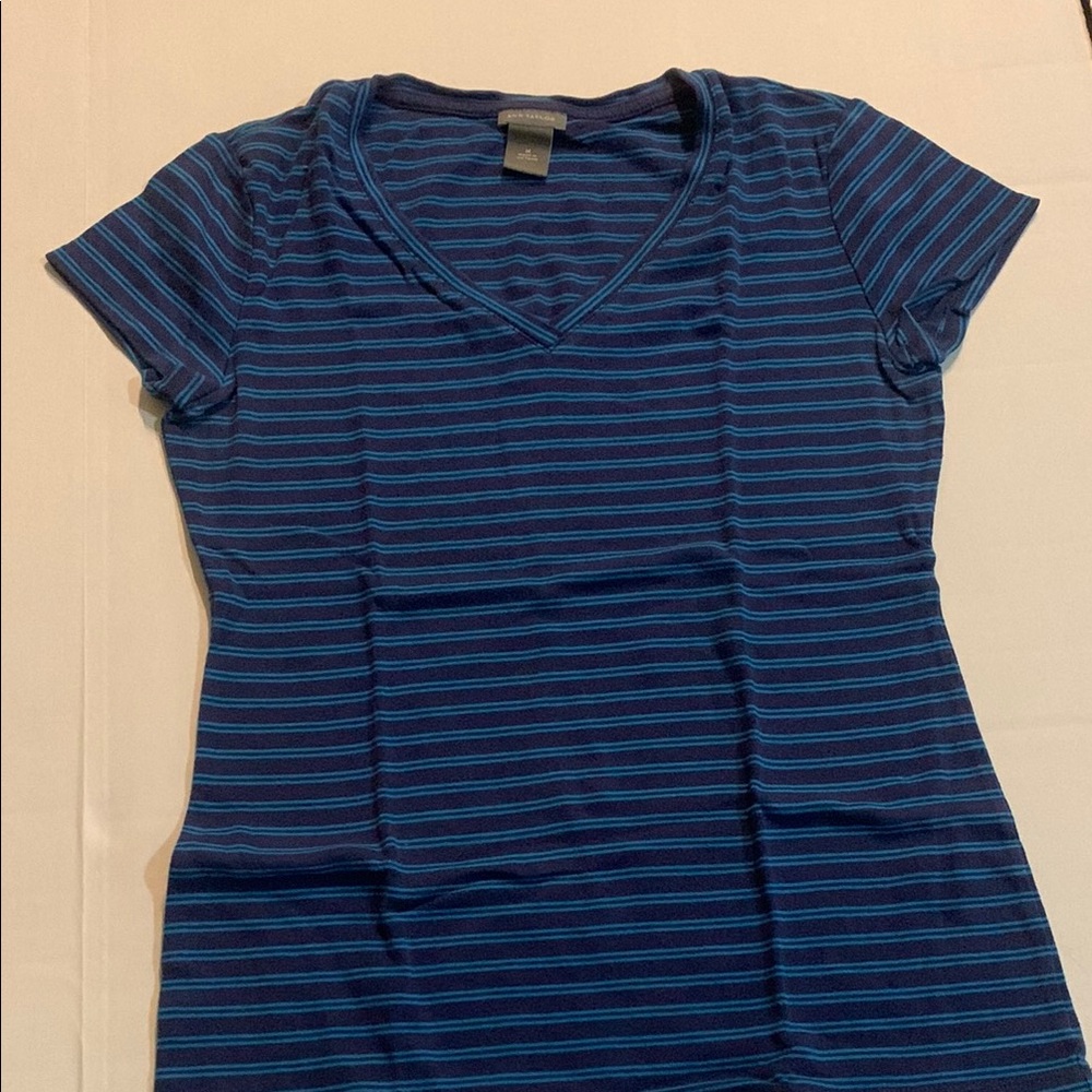 Blue Ann Taylor Striped Women's V-Neck Top